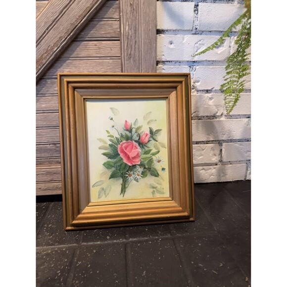 Vintage Oil Painting signed LH Artist Still Life Floral - Picture 4 of 4